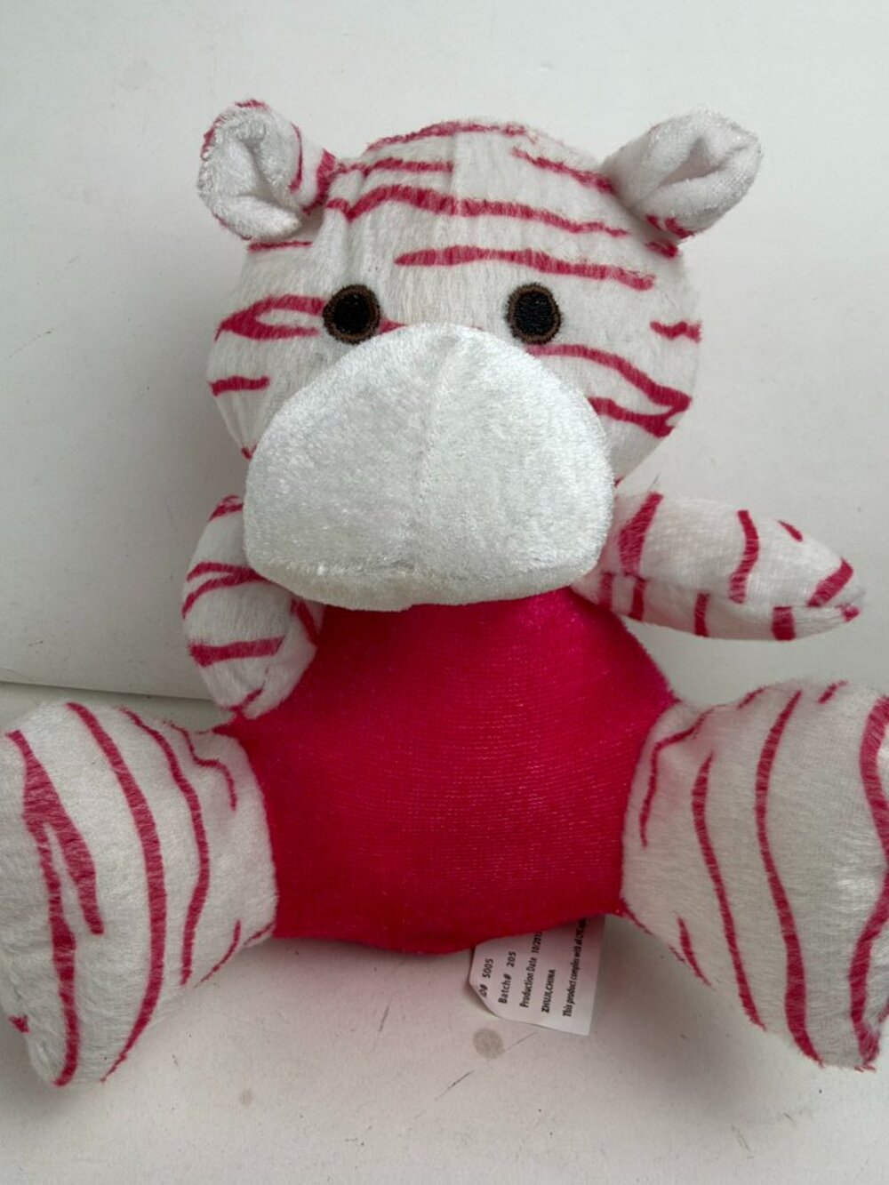 Pink White Striped Tiger Zebra Plush Stuffed Animal Soft Toy 7" Seated